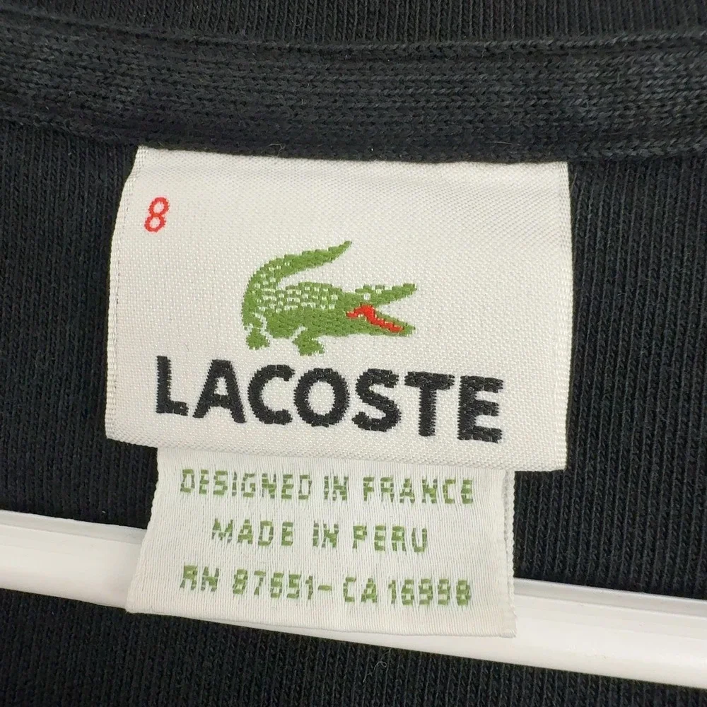 Lacoste Pullover Men 8 Black Cotton Quarter Zip Mock Neck Pockets Preppy Classic